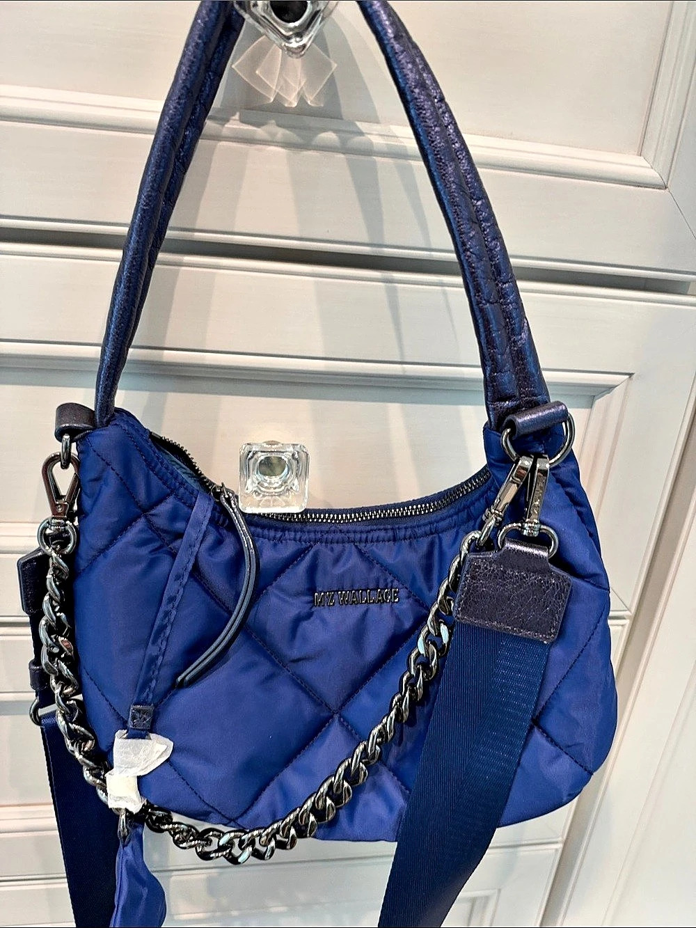MZ WALLACE Small Waverly Hobo Quilted Shoulder Bag Blue